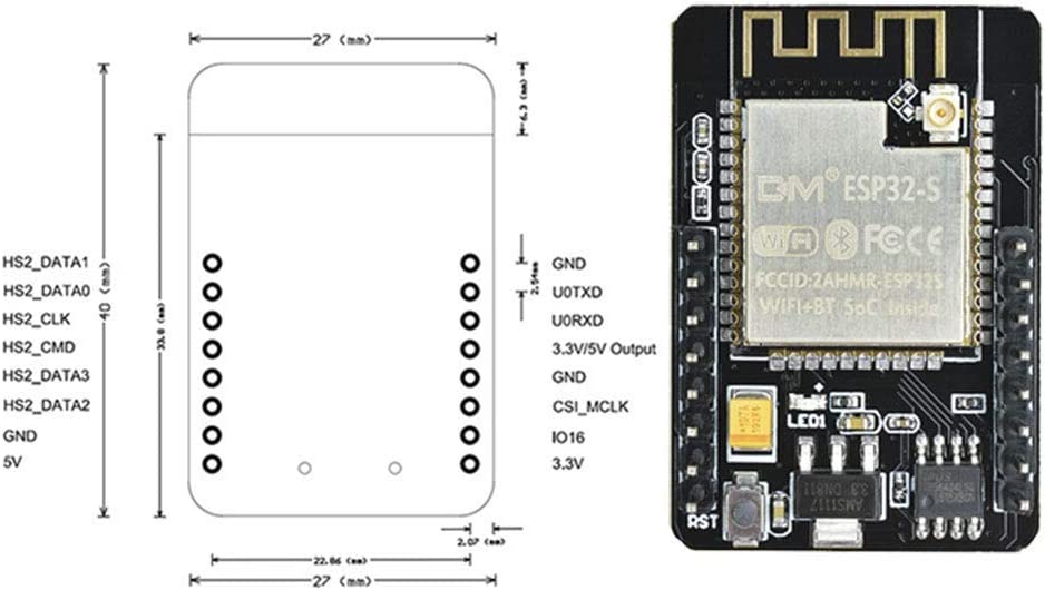 ESP32-CAM W-BT Development Board, DC 5V Dual-core WL with OV2640 Camera TF Card Module