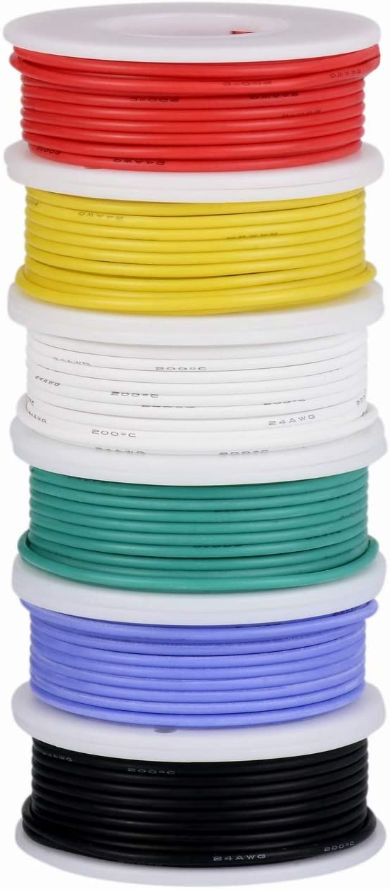 TUOFENG 22 awg Solid Wire-Solid Wire Kit-6 Different Colored 30 Feet spools 22 Gauge Jumper Wire- Hook up Wire Kit