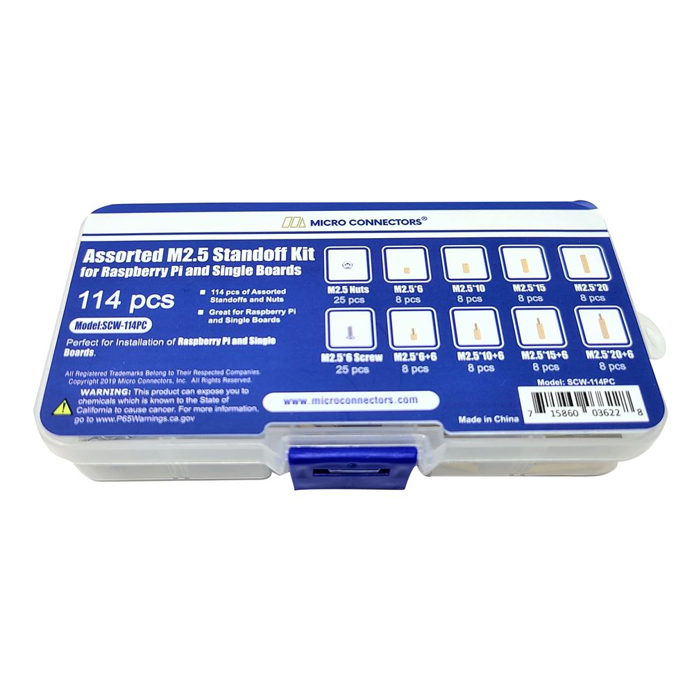Micro Connectors Assorted M2.5 Standoff Kit - 114 Pieces