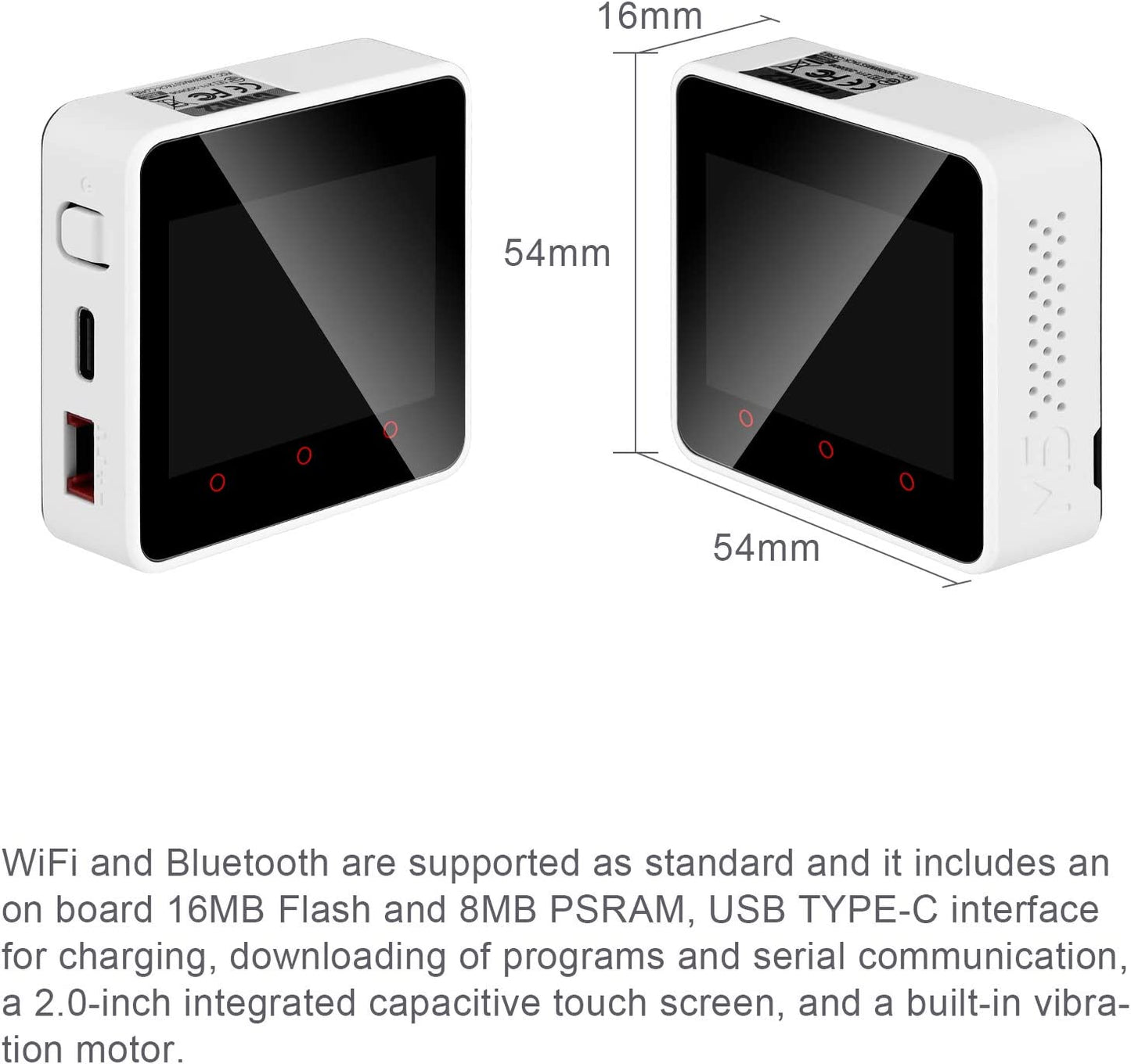 MakerFocus M5Stack Core2 ESP32 Development Kit 2nd Generation Core Device CP2104 MPU 6886 Built-in Bluetooth WiFi with Dual Core 32-bit 240Mhz LX6 Processors 16M Flash 8M PSRAM for UIFlow MicroPython