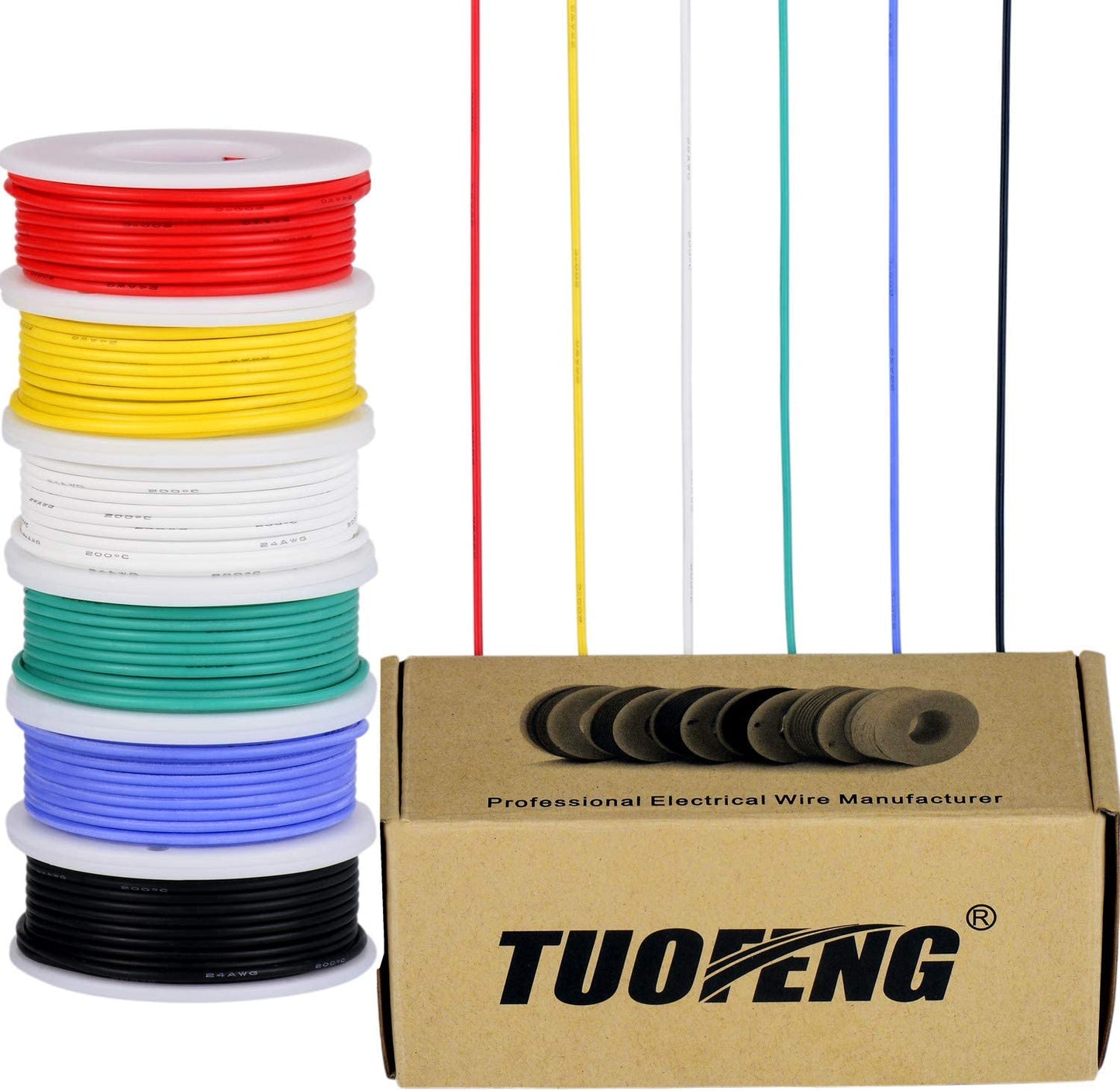 TUOFENG 22 awg Solid Wire-Solid Wire Kit-6 Different Colored 30 Feet spools 22 Gauge Jumper Wire- Hook up Wire Kit