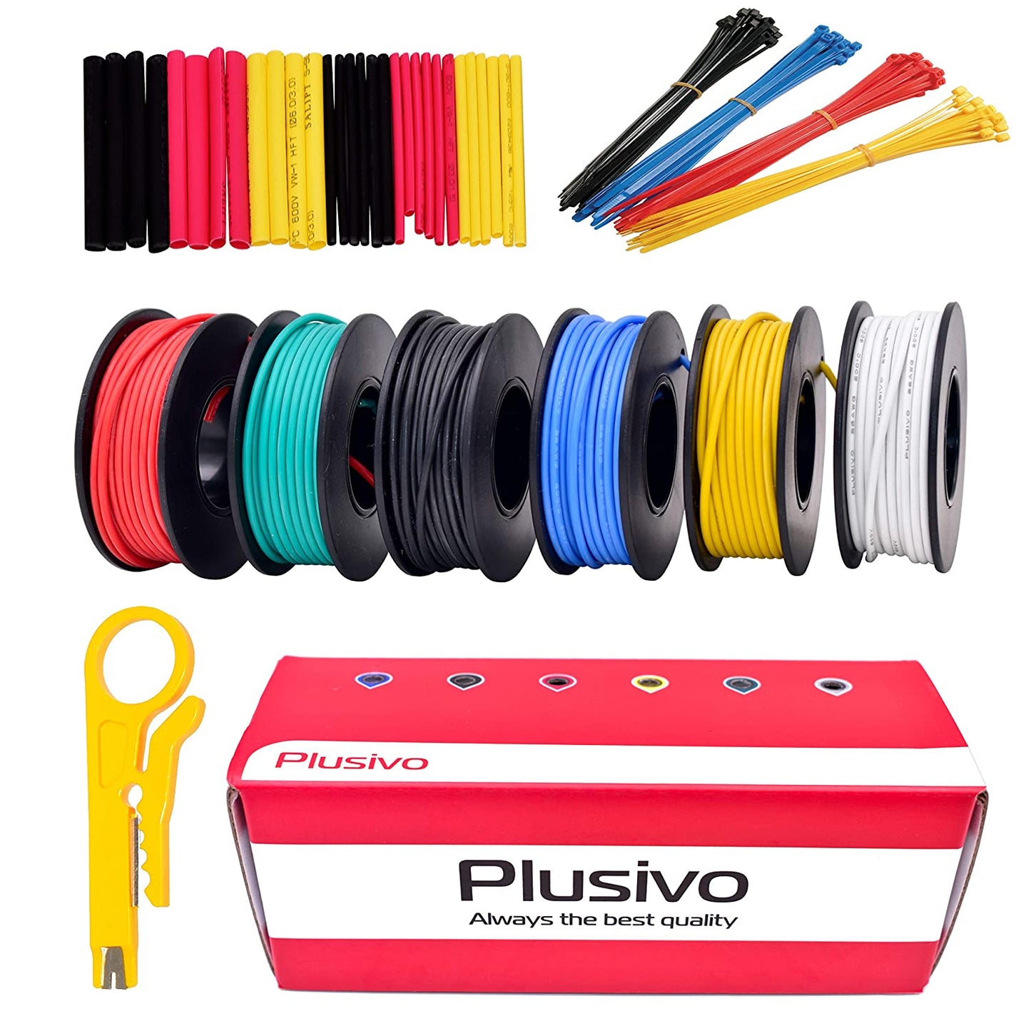 22AWG Silicone Hook Up Wire (OD: 1.7 mm) - 22 Gauge Stranded Tinned Copper Wire with Silicone Insulation, 6 Colors (Black, Red, Yellow, Green, Blue, White) 23ft/7m Each, Hook Up Wire Kit