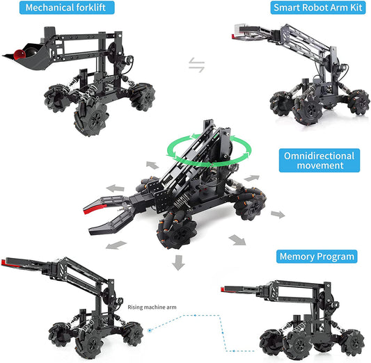VANLINNY Smart Robot Arm Kit,2-in 1 Science Kits with 4-DOF Robotic Car,Electronic Programming DIY Toy for Kids Ages 8+,Promotes STEM Interest in Science,Technology,Best Birthday Gifts for Boys/Girls.
